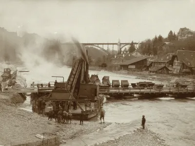 Arbeiten an der Korrektion der Aare zwischen der Mündung der Gürbe und dem Felsenauwehr.