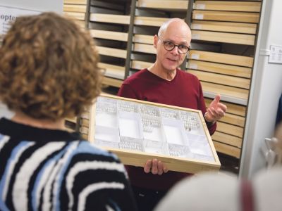 Hannes Baur weiss über Insekten Bescheid. Hier bei einer Führung im Naturhistorischen Museum Bern. Foto: zvg